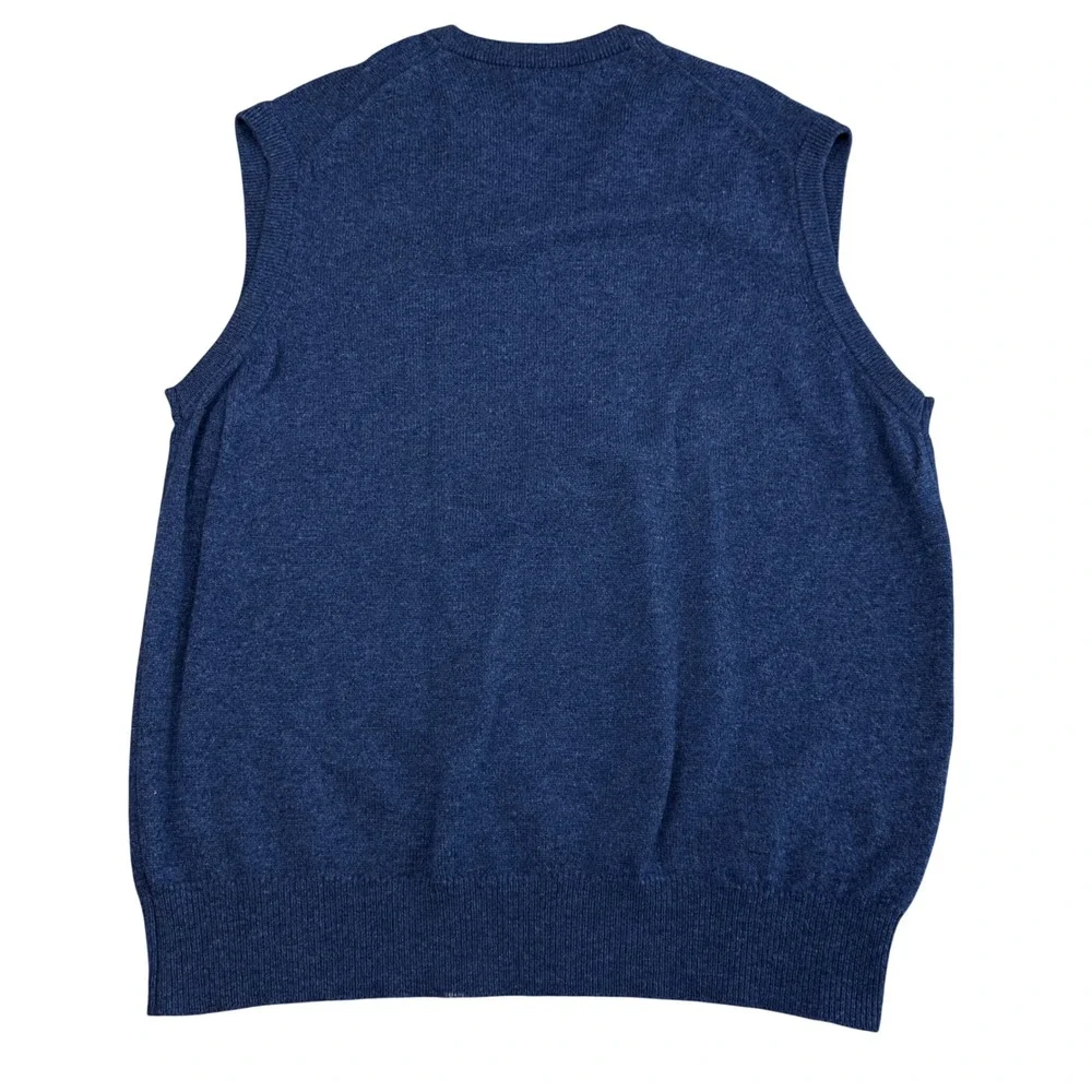 LL Bean Mens XL Blue Lambswool Sweater Vest V-Neck Made in Scotland Preppy Wool
